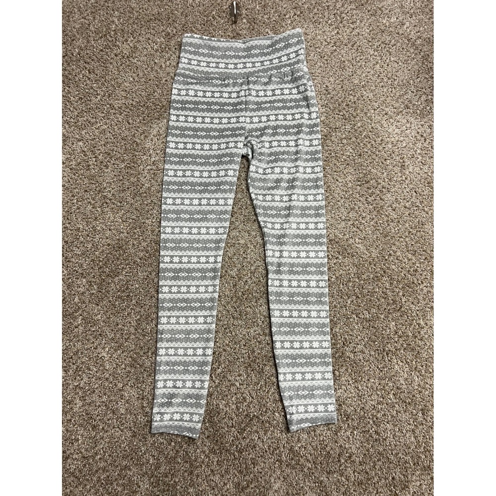 32 Degrees Heat Sleepwear Leggings Grey White Fair Isle Snowflake Medium